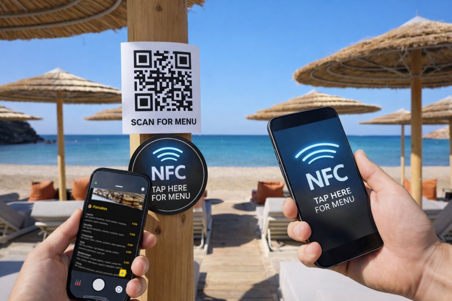qr και nfc στην παραλία beach bar